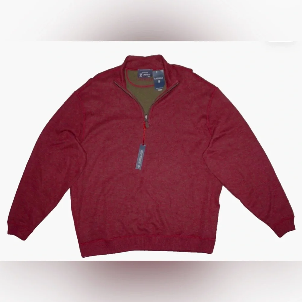 NEW Cremieux Reversible Sweater Quarter-Zip Pullover - Red Wine Merlot/Blue